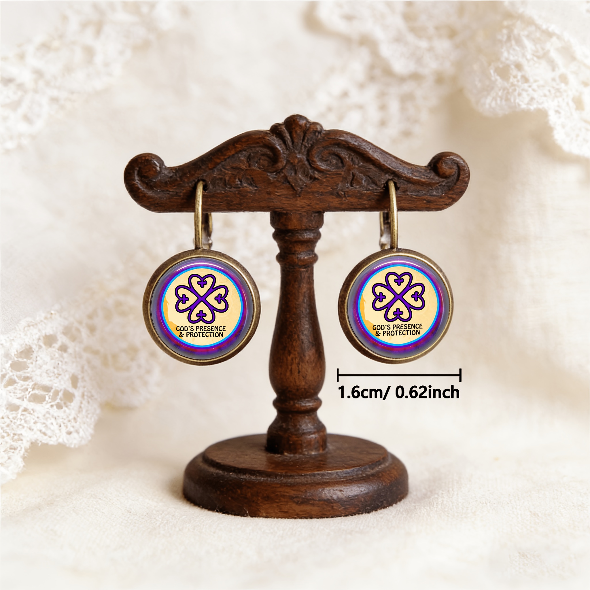 2pcs Cyan Round Classical Earrings, Clover Pattern